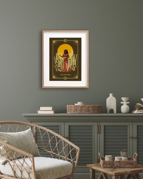 Artwork depicting the Mother Archetype in a cozy living room.