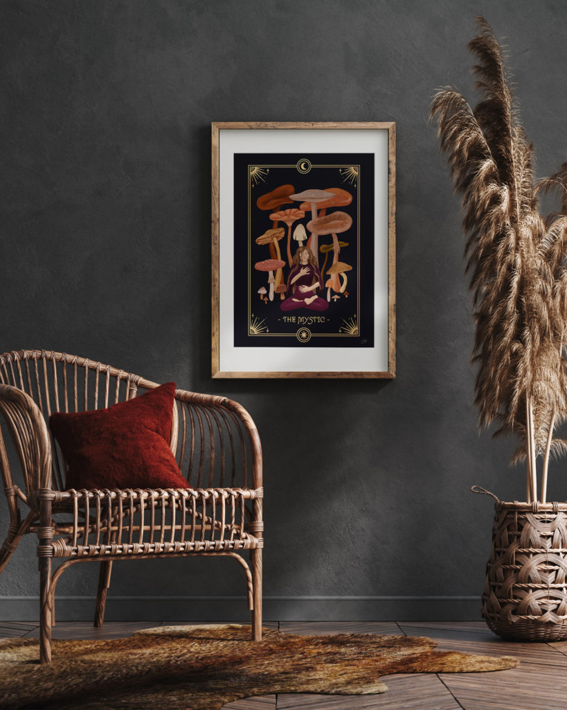 Beautiful interior with an illustration fine art print of the Mystic Archetype.