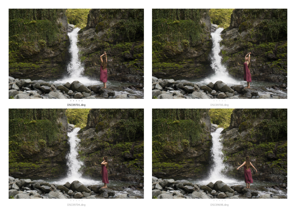 A series of self-portraits in front of a waterfall taken with the interval timer.